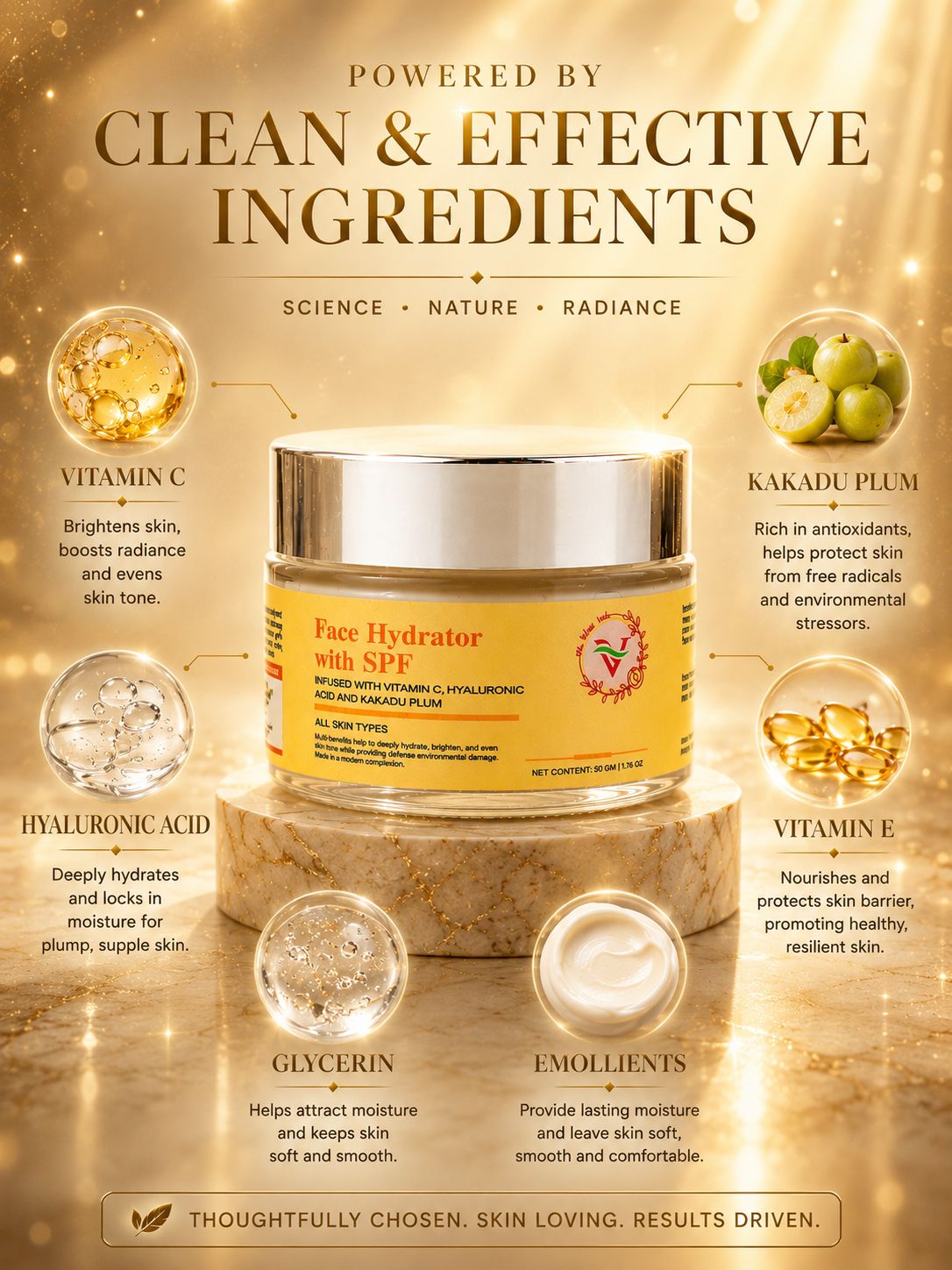The Velvet Veils Face Hydrator with SPF | Vitamin C & Hyaluronic Acid Daily Moisturizer for Hydration, Glow & UV Protection (50g)